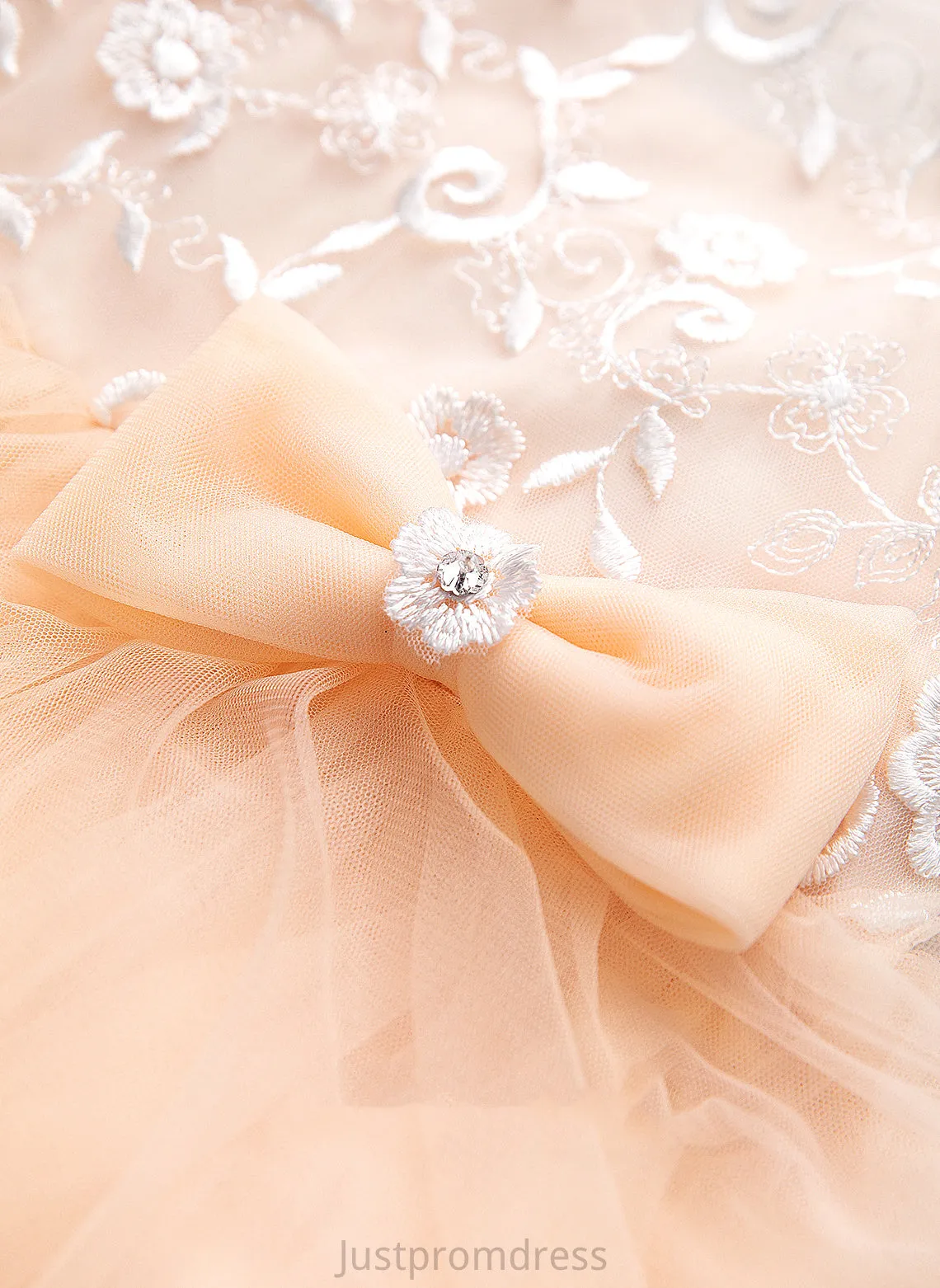 - Tulle Scalloped Lace/Flower(s)/Bow(s)/V Floor-length Judy Neck Girl Sleeveless Dress Flower Ball-Gown/Princess Flower Girl Dresses With Back