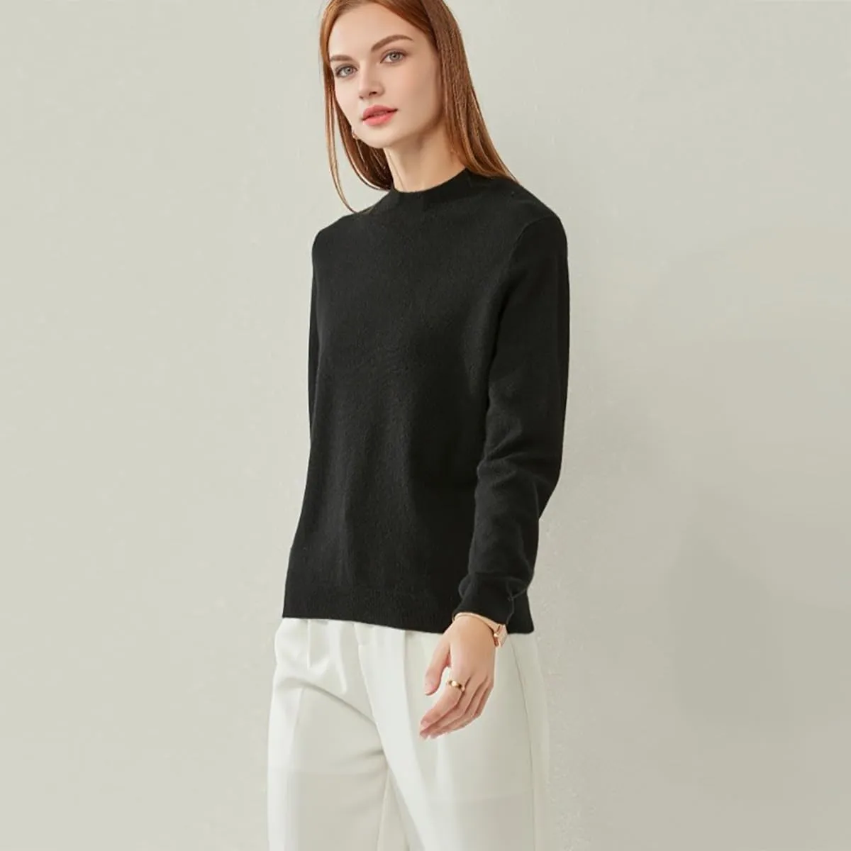 100% Pure Cashmere Sweaters for Women Mockneck Long Sleeve Warm Soft Lightweight Knit Pullover