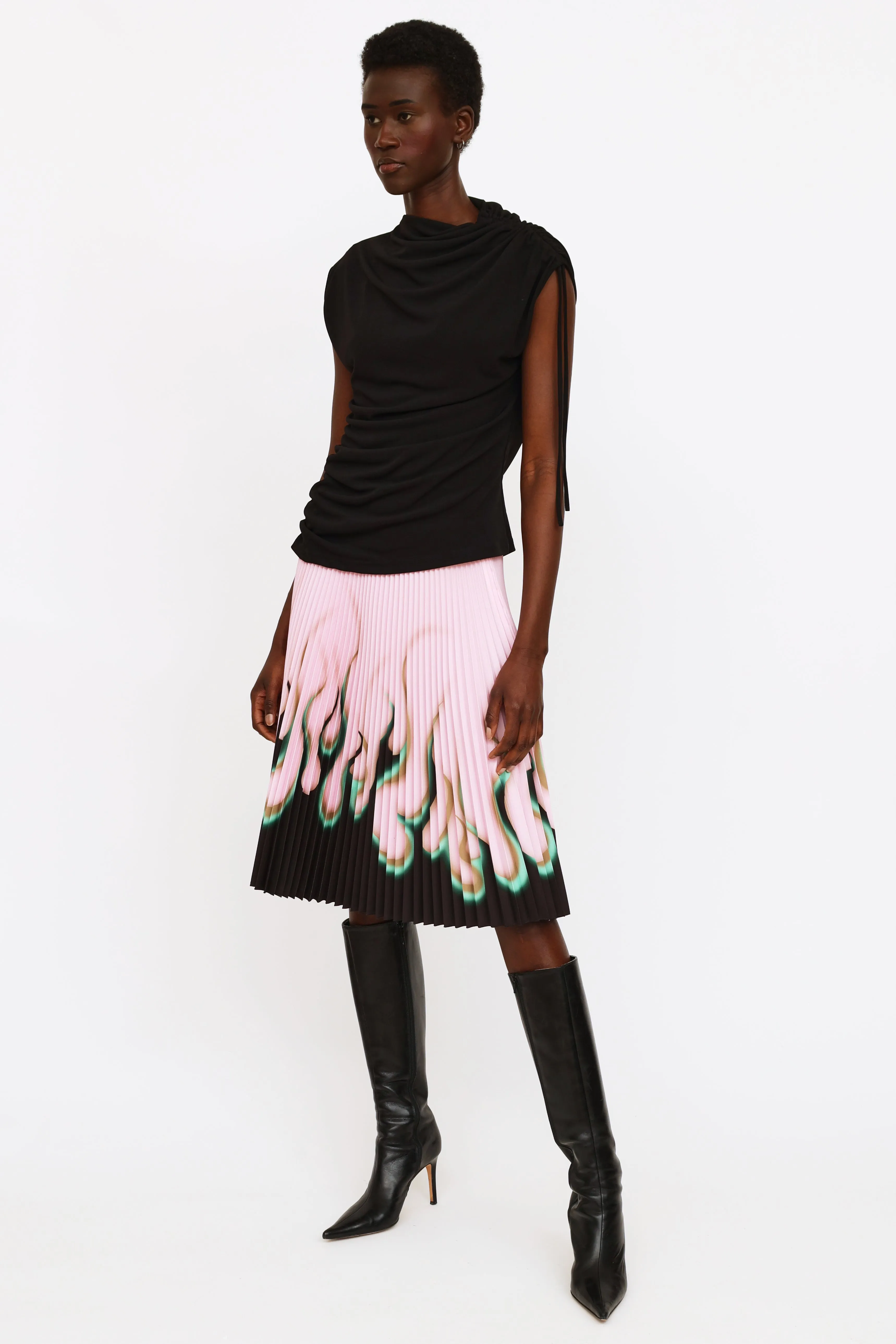 2012 Pink Black & Green Pleated Flame Skirt