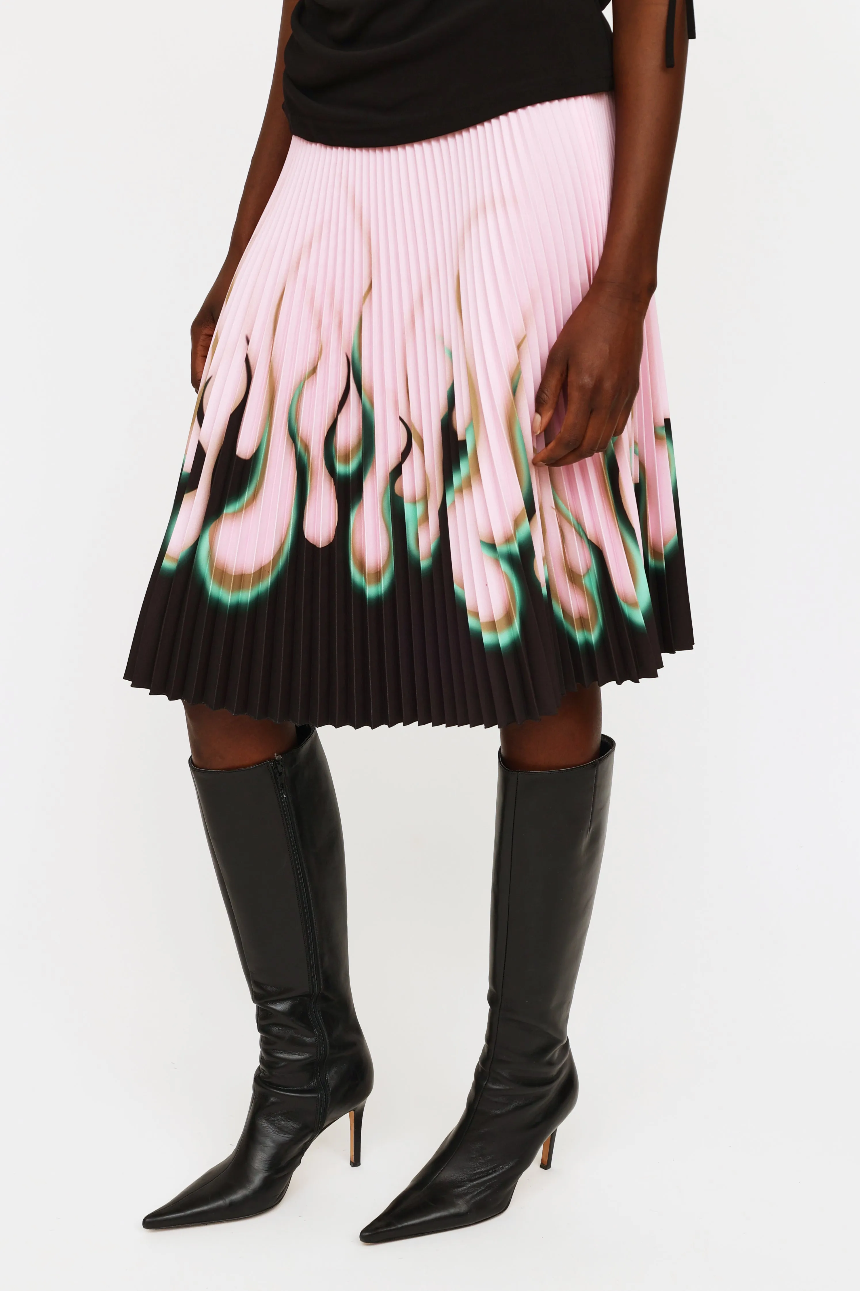 2012 Pink Black & Green Pleated Flame Skirt