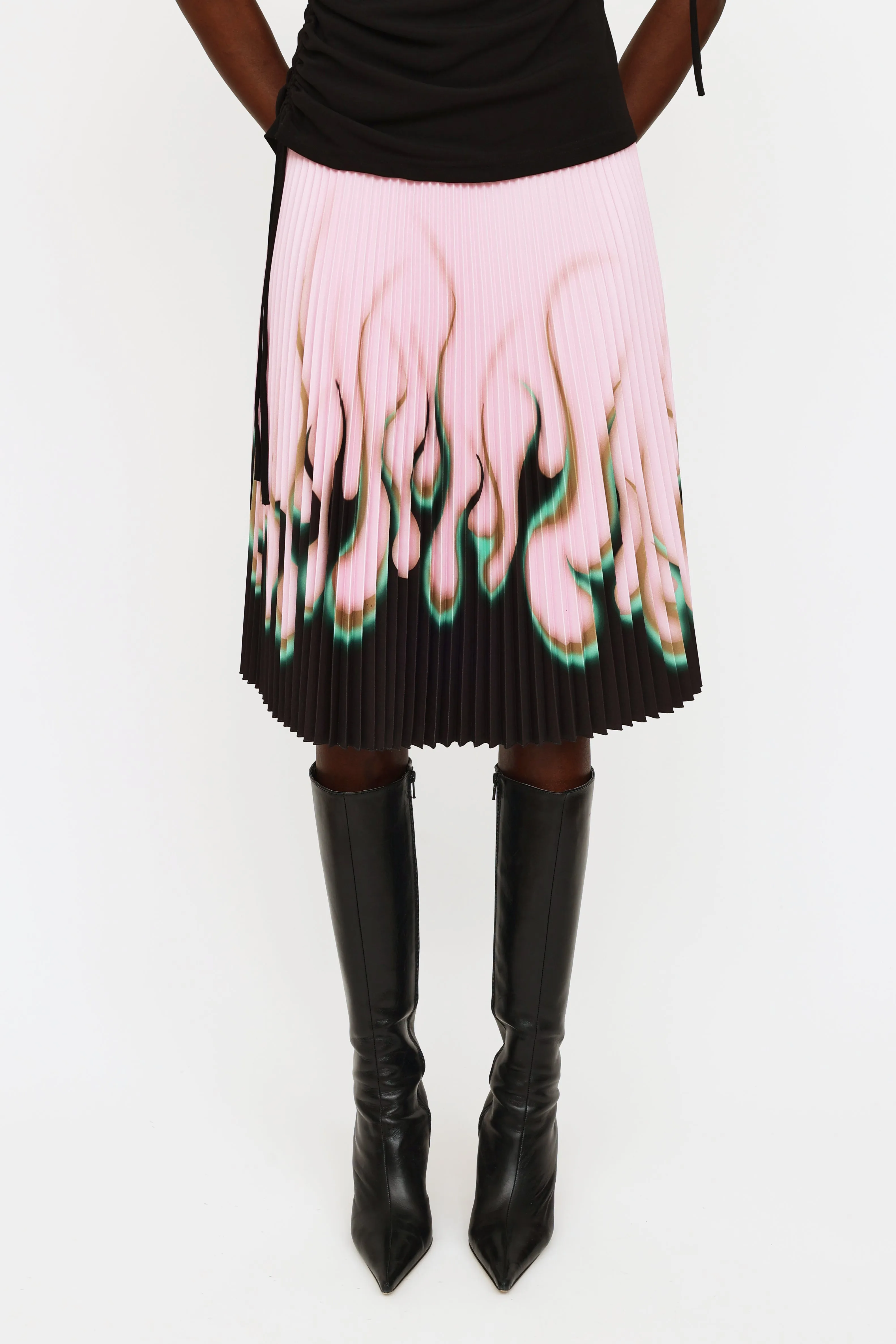 2012 Pink Black & Green Pleated Flame Skirt