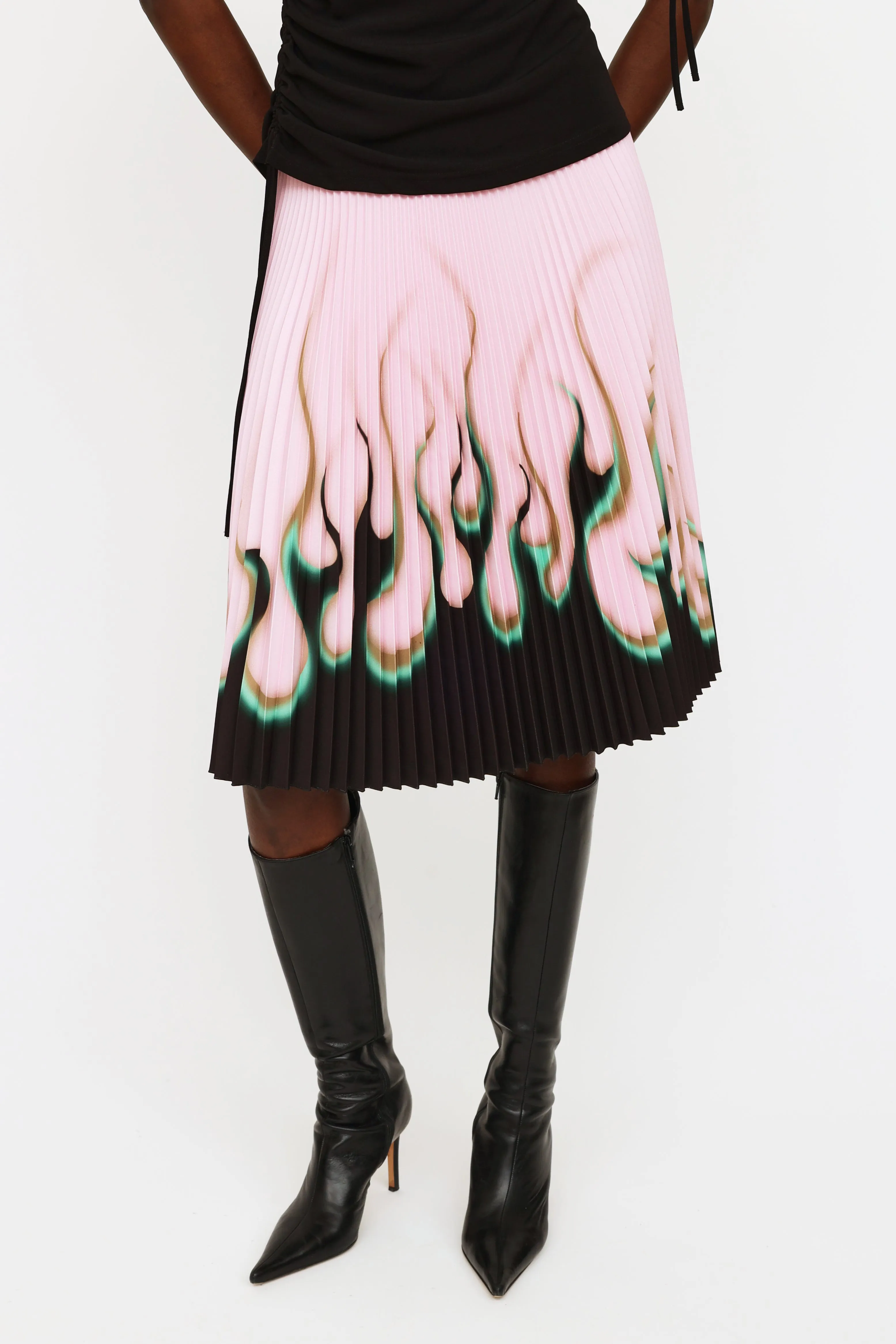 2012 Pink Black & Green Pleated Flame Skirt
