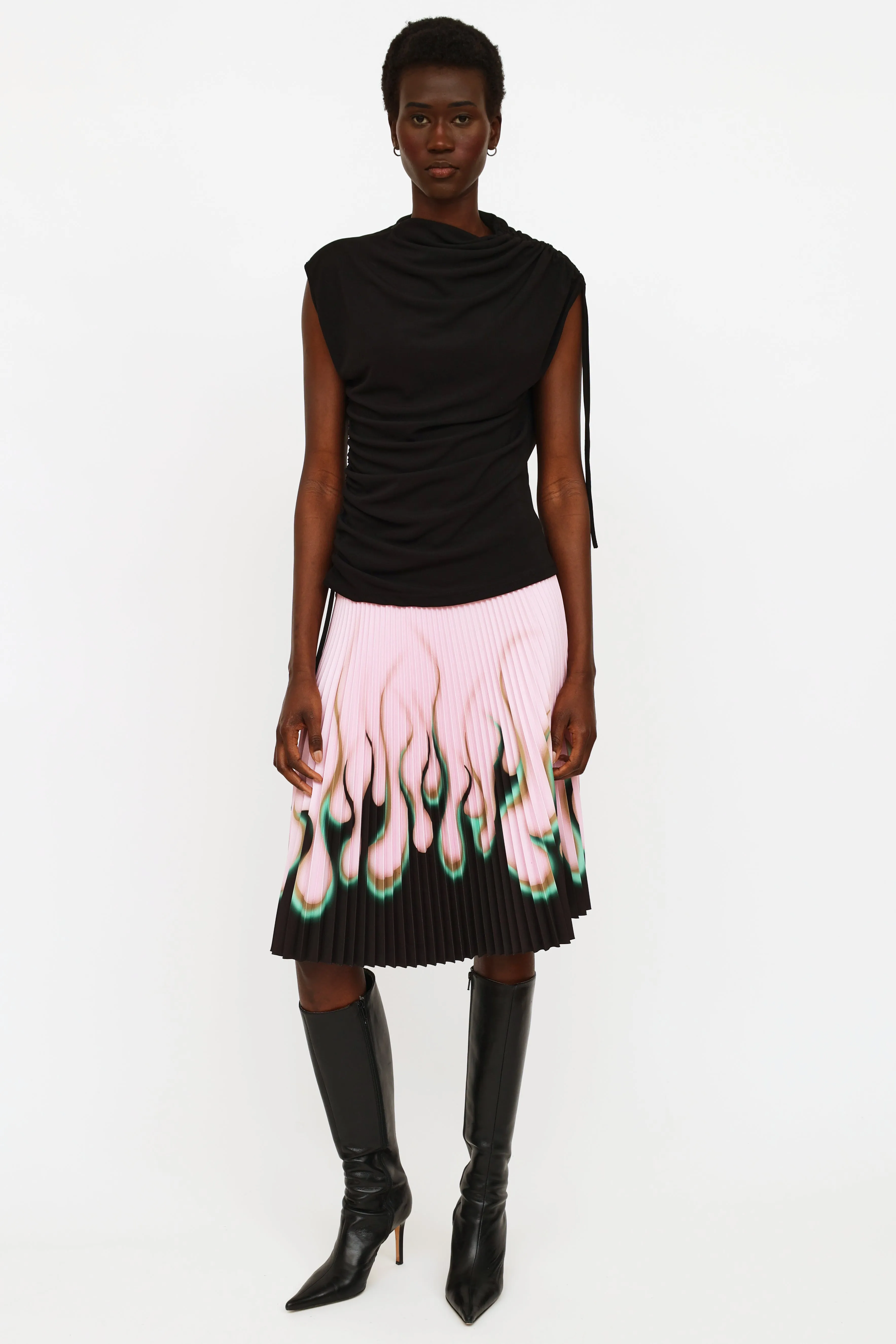 2012 Pink Black & Green Pleated Flame Skirt