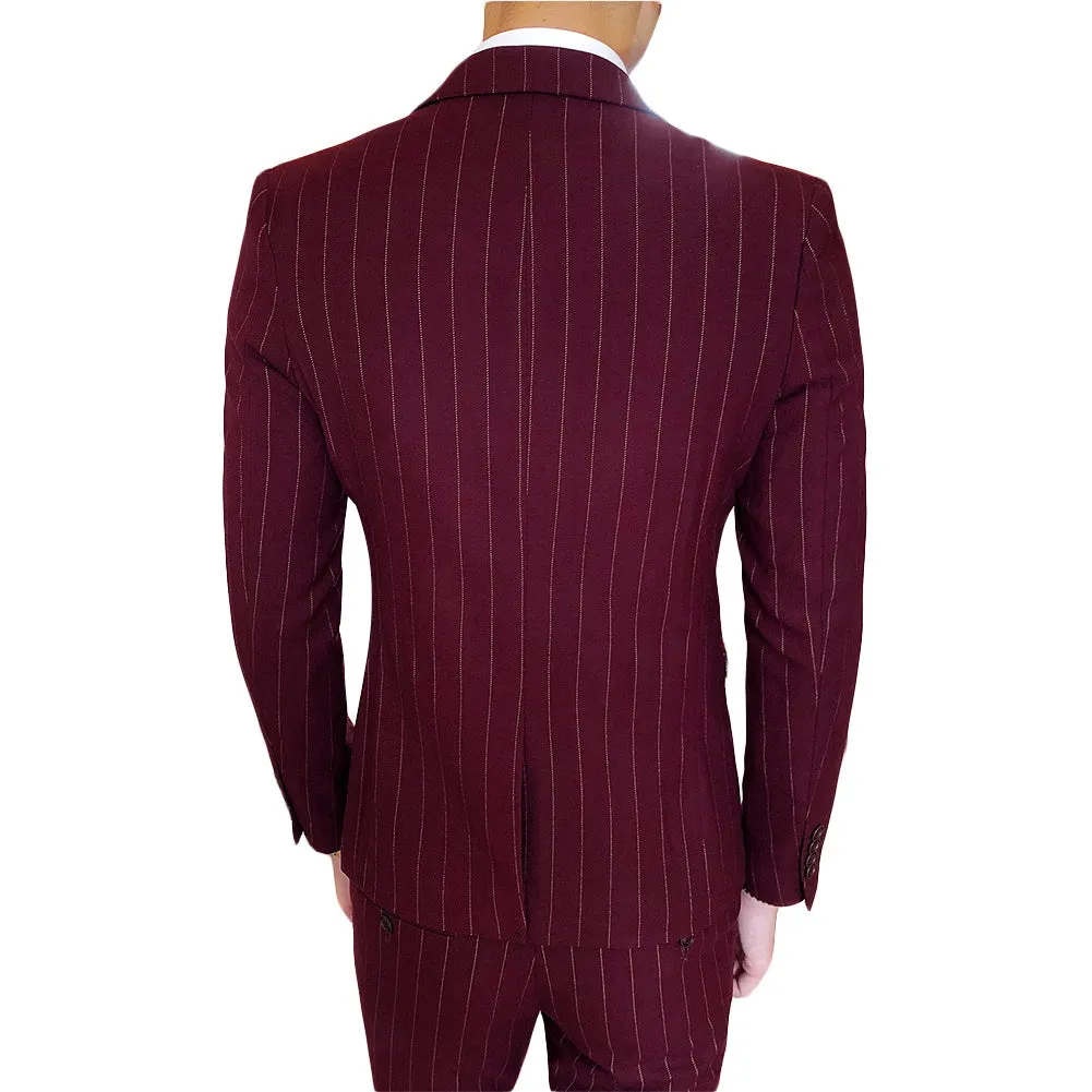 3-Piece Red Suit Stripe Design Suit