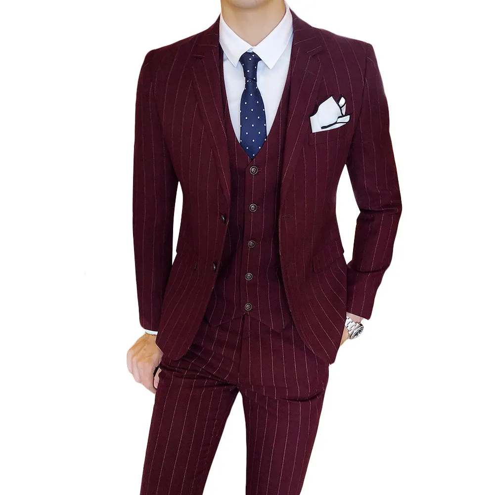 3-Piece Red Suit Stripe Design Suit