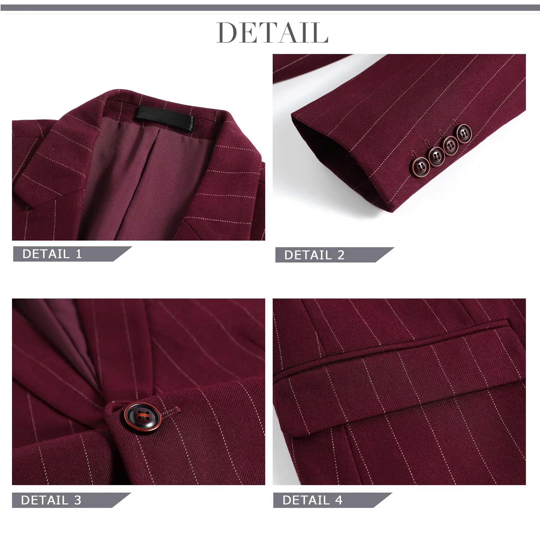 3-Piece Red Suit Stripe Design Suit