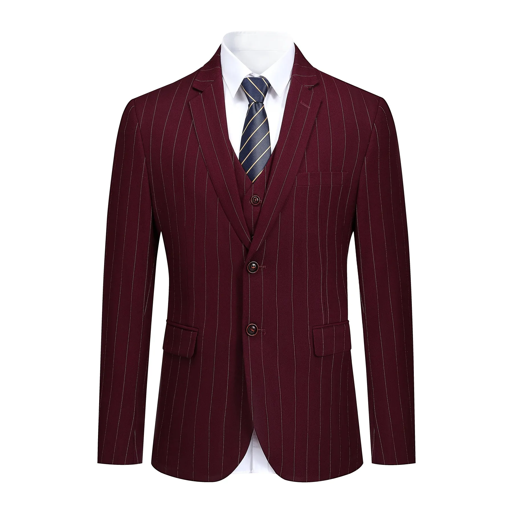 3-Piece Red Suit Stripe Design Suit