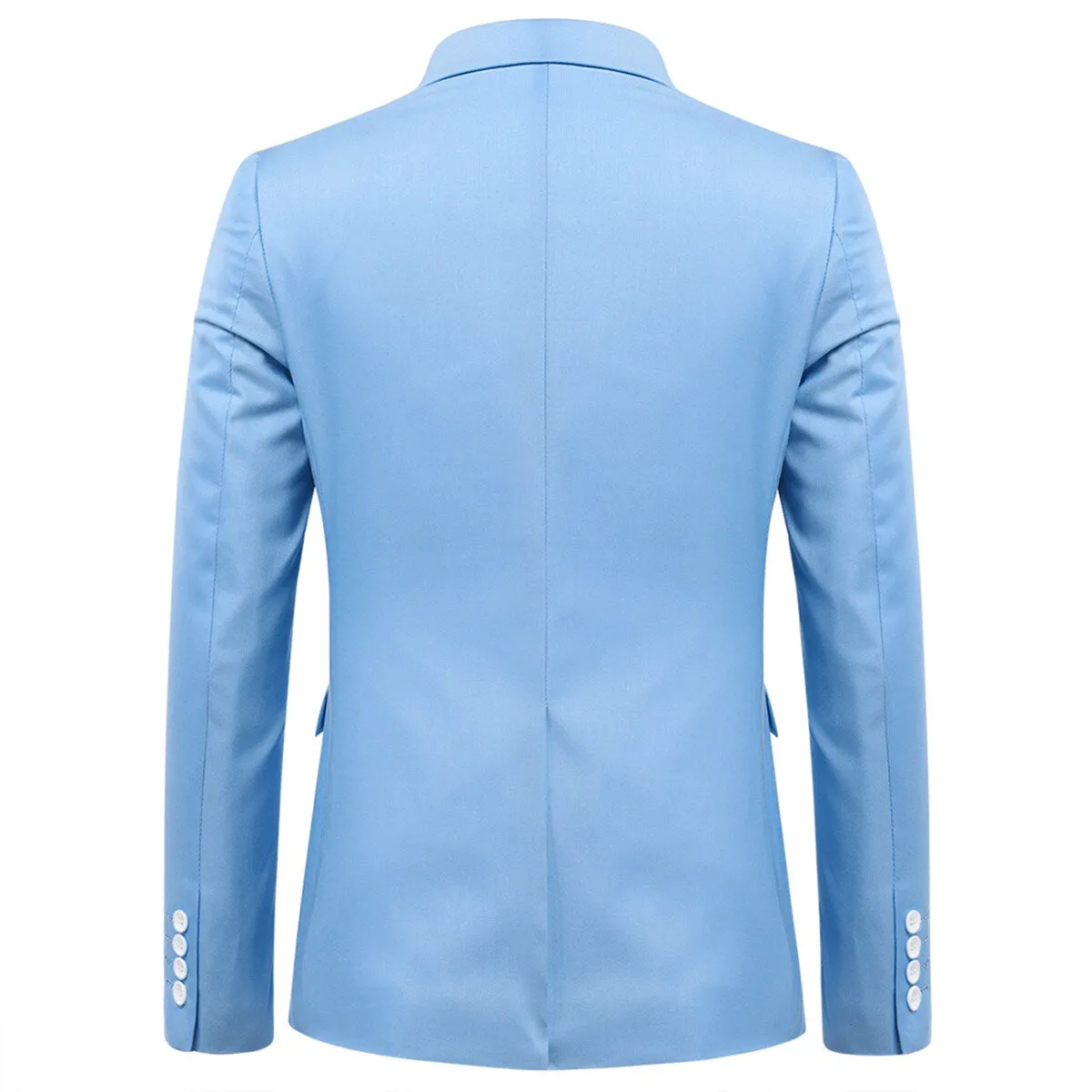 3-Piece Slim Fit Solid Color Jacket Smart Wedding Formal Suit Sky Blue