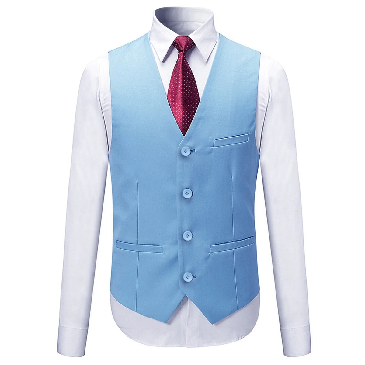 3-Piece Slim Fit Solid Color Jacket Smart Wedding Formal Suit Sky Blue