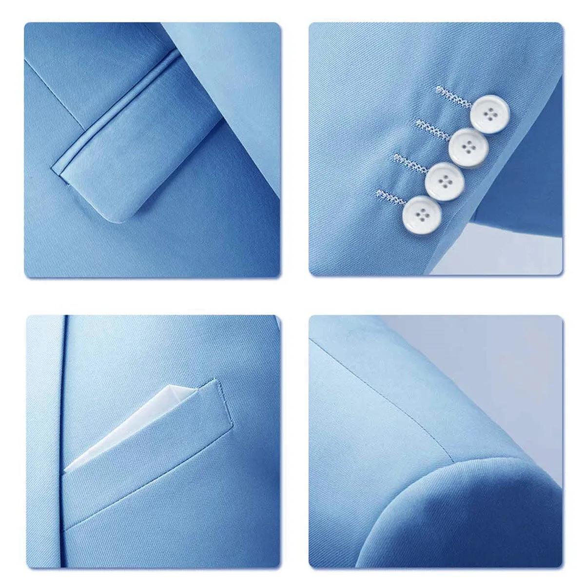 3-Piece Slim Fit Solid Color Jacket Smart Wedding Formal Suit Sky Blue