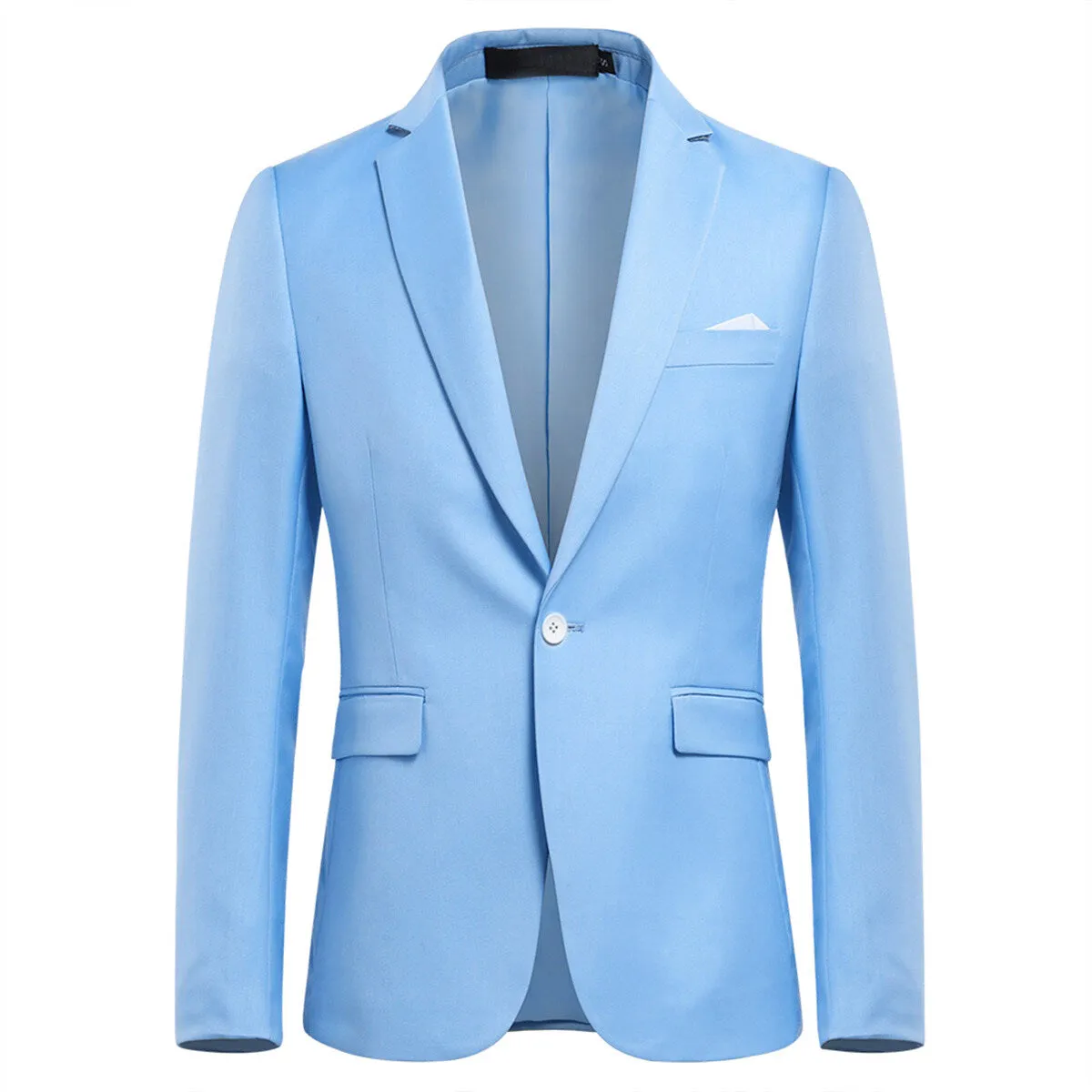 3-Piece Slim Fit Solid Color Jacket Smart Wedding Formal Suit Sky Blue