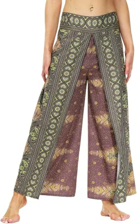 Ainuno Boho Pants Wide Leg Palazzo Pants with Slits for Women Flowy Hippie Pants Thin