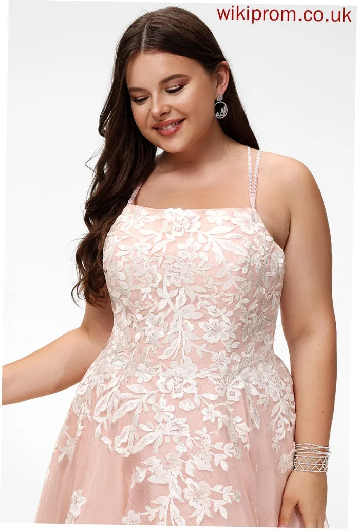Amiyah Ball-Gown/Princess Lace Floor-Length Tulle Square Prom Dresses With Sequins