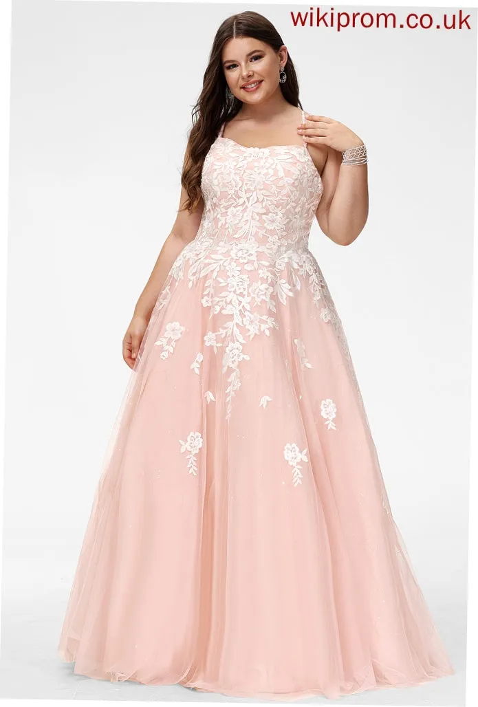 Amiyah Ball-Gown/Princess Lace Floor-Length Tulle Square Prom Dresses With Sequins