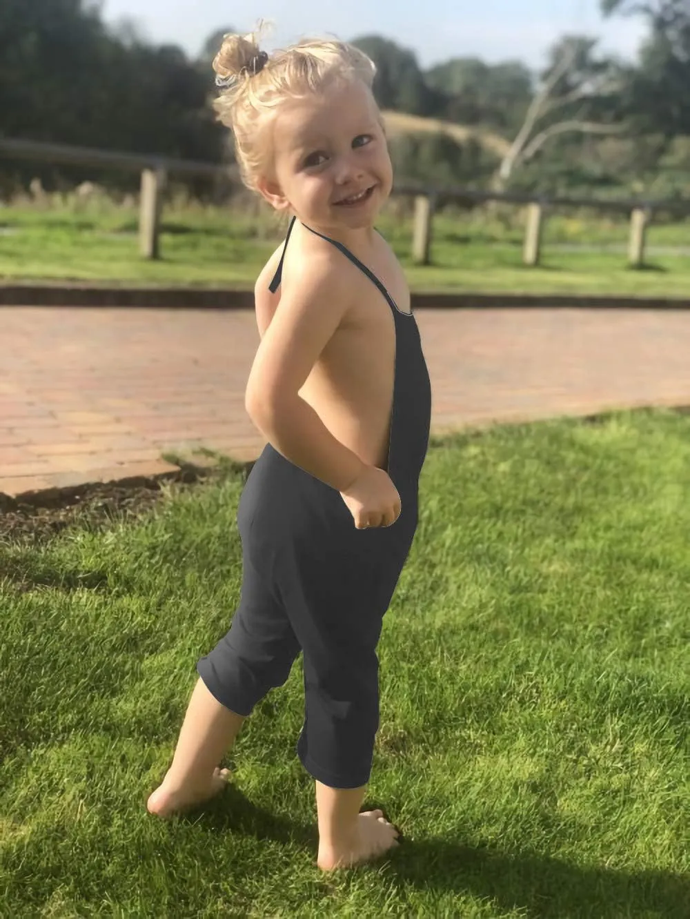 Backless Strap Slouch Jumpsuit for Toddler Girls Cute Harem Halter Romper Pants with Pockets