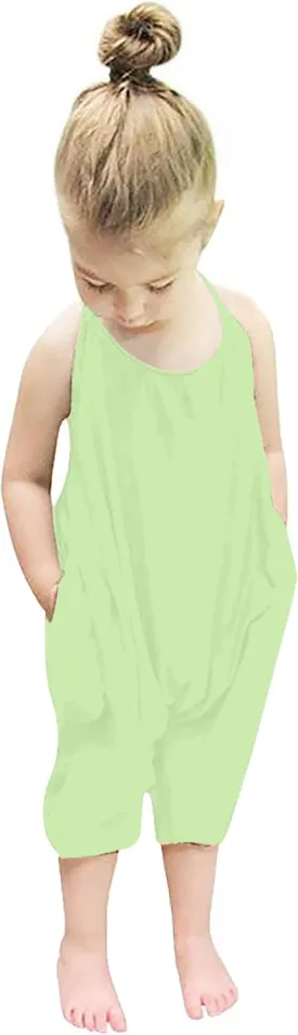 Backless Strap Slouch Jumpsuit for Toddler Girls Cute Harem Halter Romper Pants with Pockets