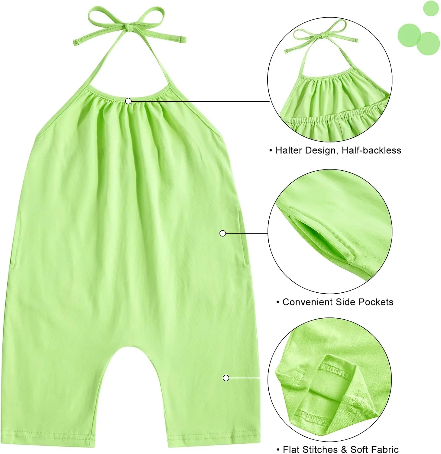 Backless Strap Slouch Jumpsuit for Toddler Girls Cute Harem Halter Romper Pants with Pockets