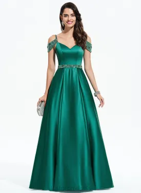 Beading Alissa V-neck Floor-Length Satin With Prom Dresses Ball-Gown/Princess Sequins