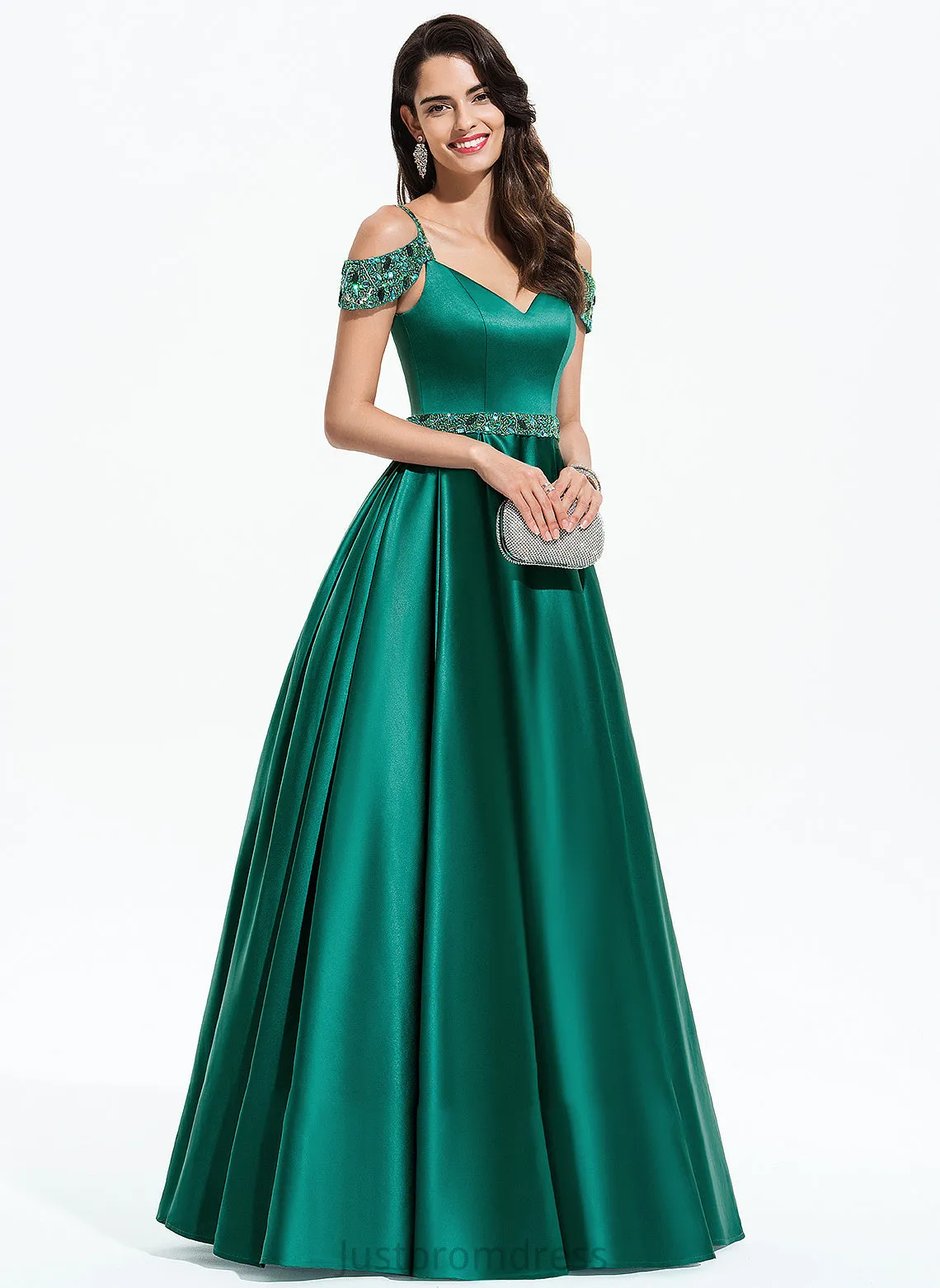 Beading Alissa V-neck Floor-Length Satin With Prom Dresses Ball-Gown/Princess Sequins