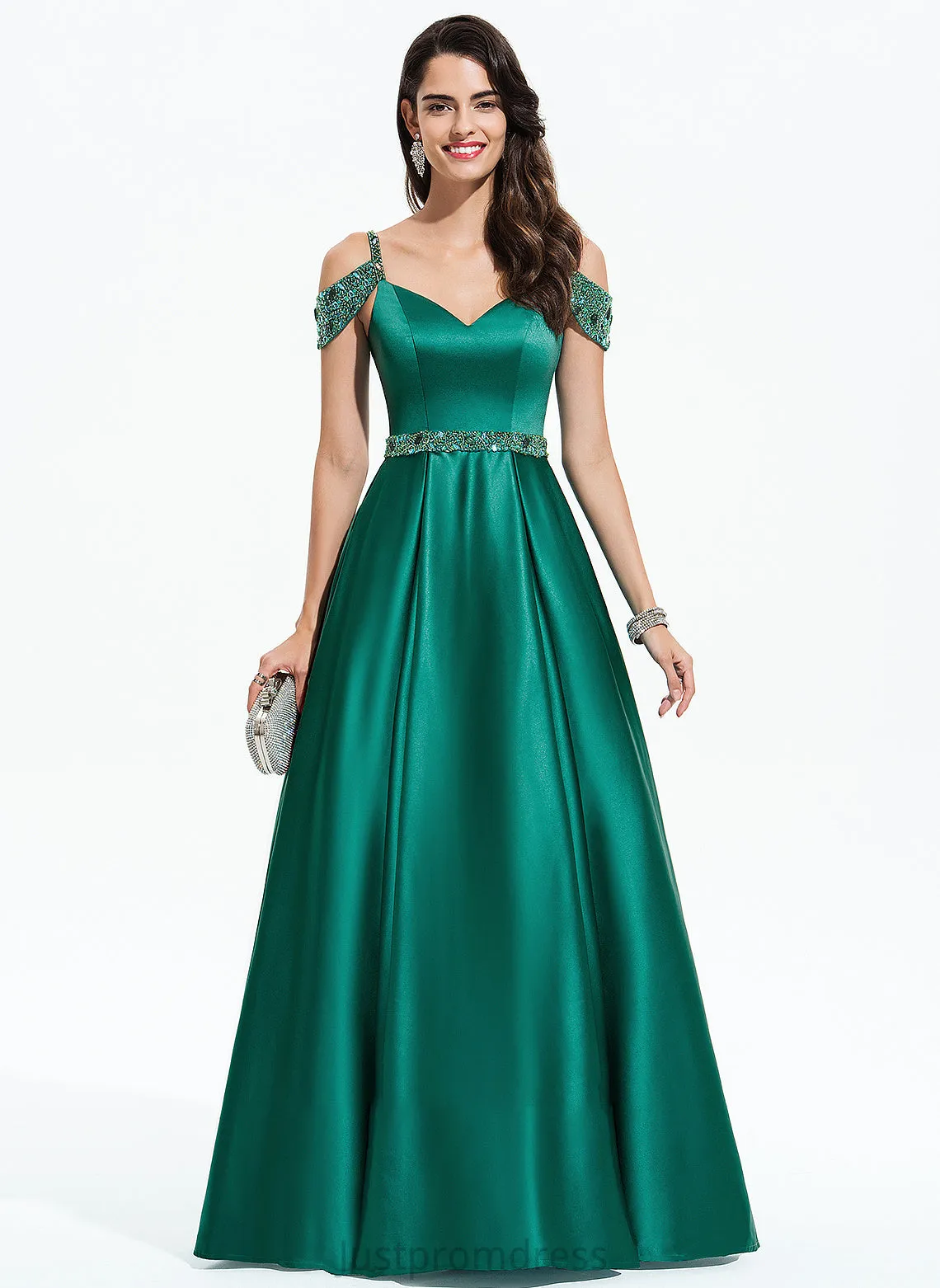 Beading Alissa V-neck Floor-Length Satin With Prom Dresses Ball-Gown/Princess Sequins