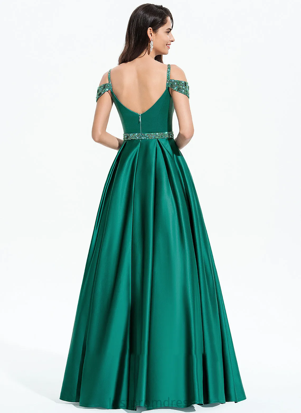 Beading Alissa V-neck Floor-Length Satin With Prom Dresses Ball-Gown/Princess Sequins