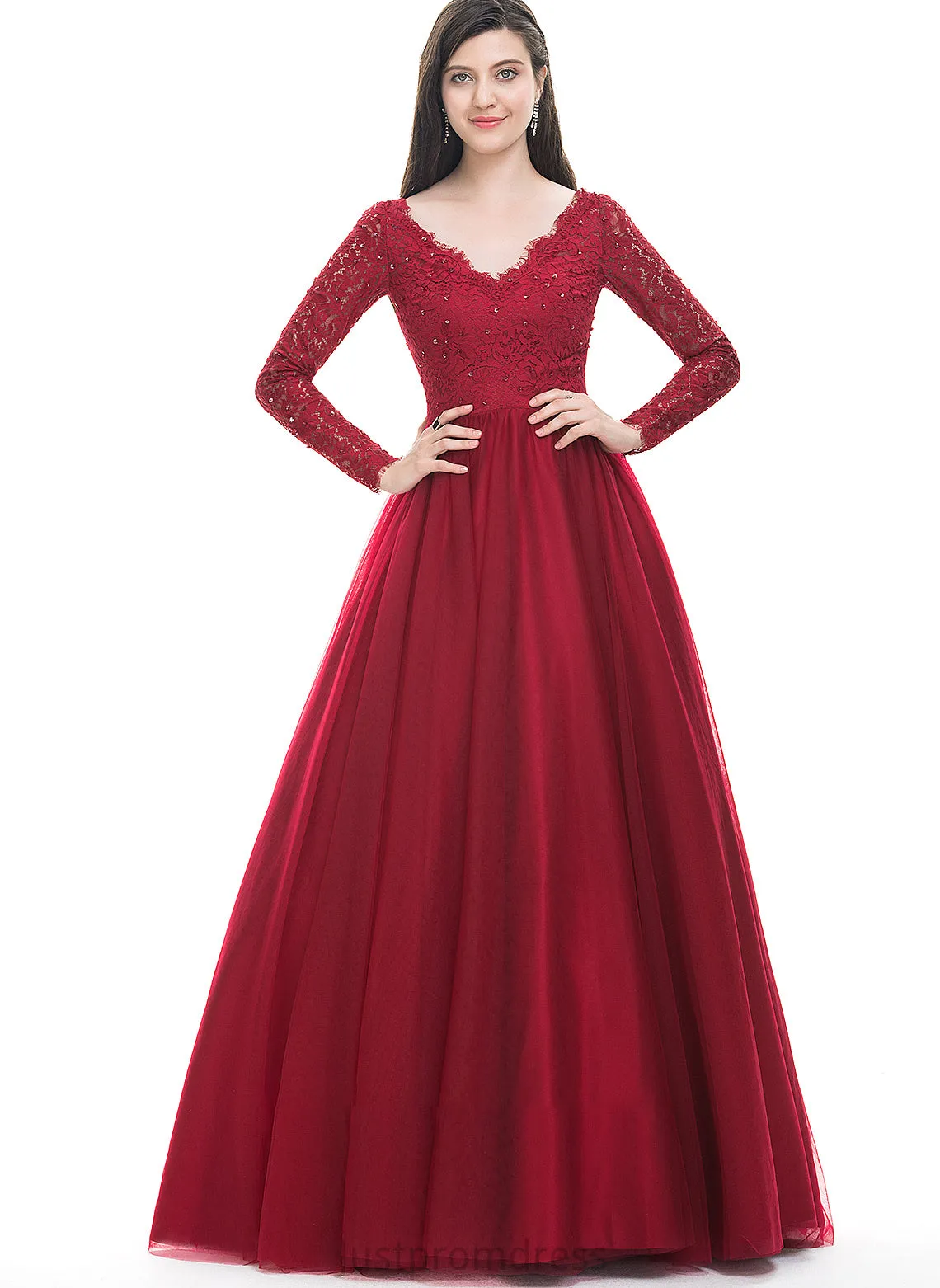 Beading With Floor-Length Tulle Prom Dresses Sequins Ball-Gown/Princess Tiffany V-neck