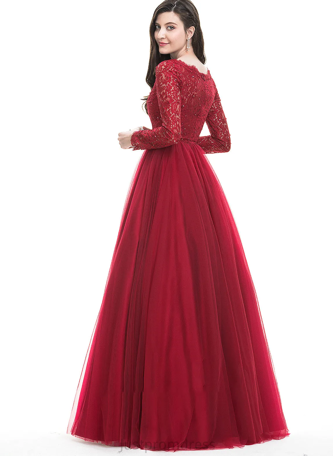 Beading With Floor-Length Tulle Prom Dresses Sequins Ball-Gown/Princess Tiffany V-neck