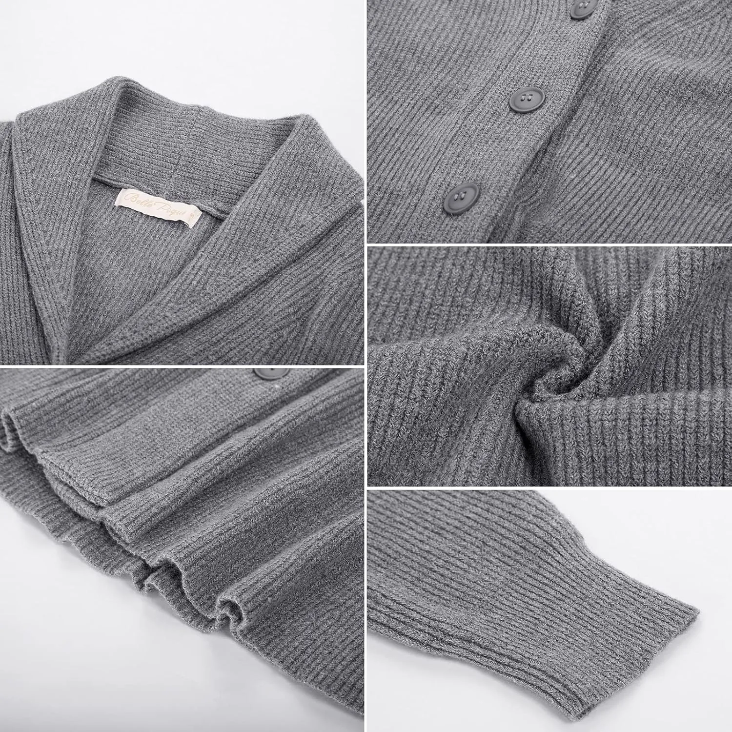 Belle Poque Women Vintage Cardigan Sweater Shawl Lapel Button Down Sweater Outwear Coat