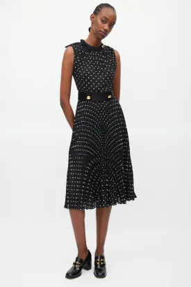 Black & White Polka Dot Pleated Belted Dress