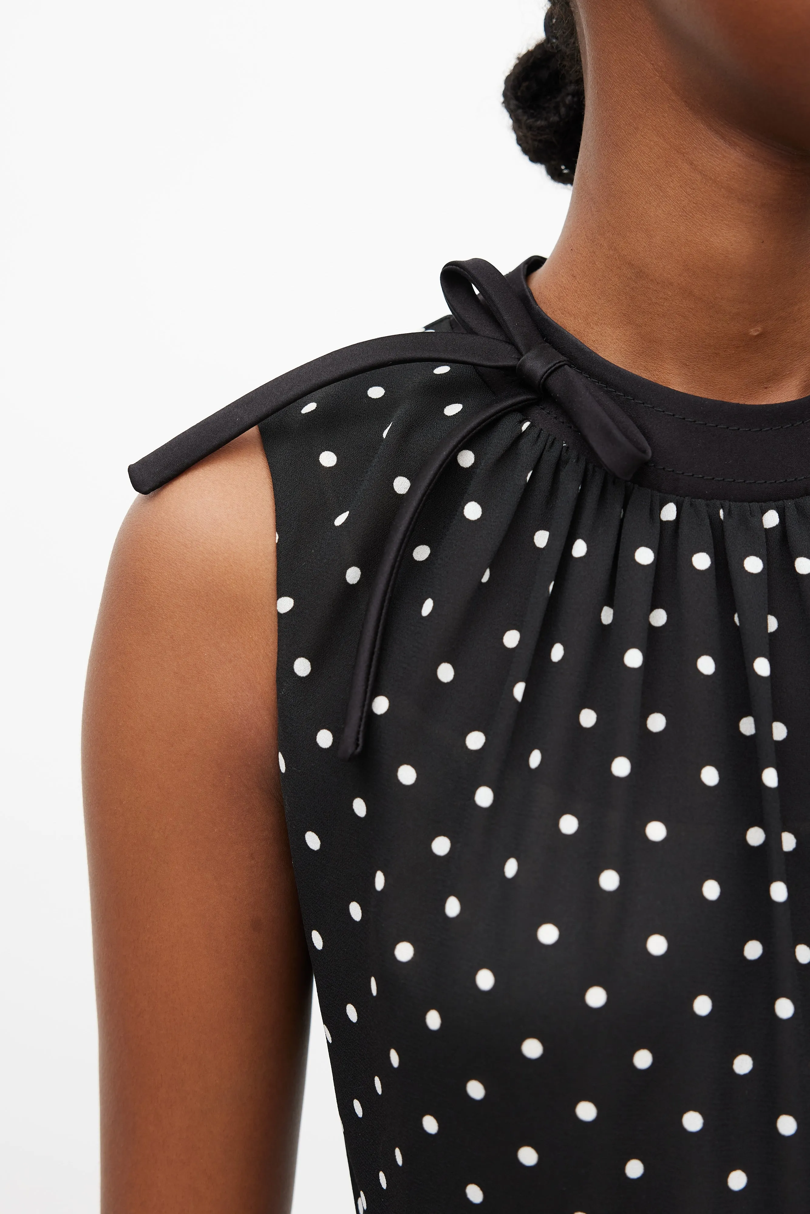 Black & White Polka Dot Pleated Belted Dress