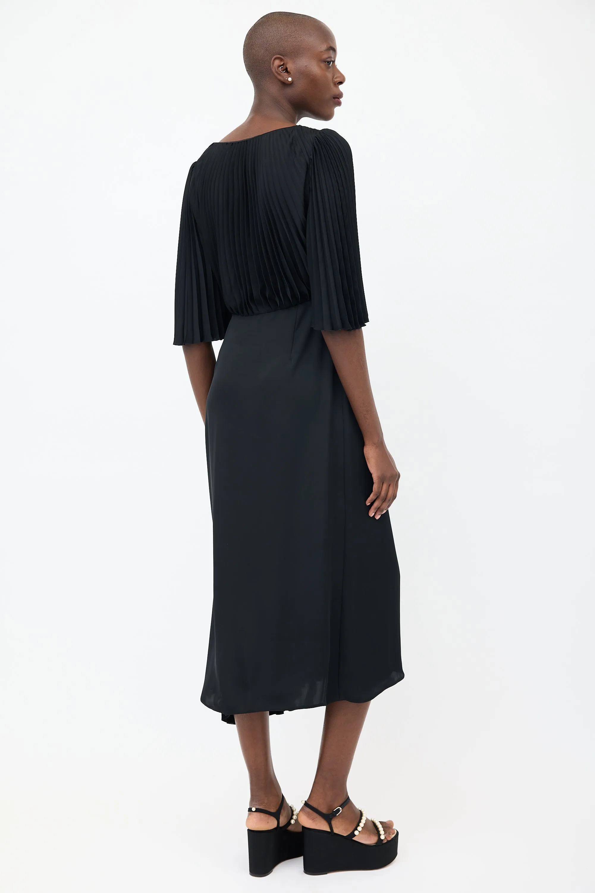 Black Asymmetrical Pleated Wrap Dress