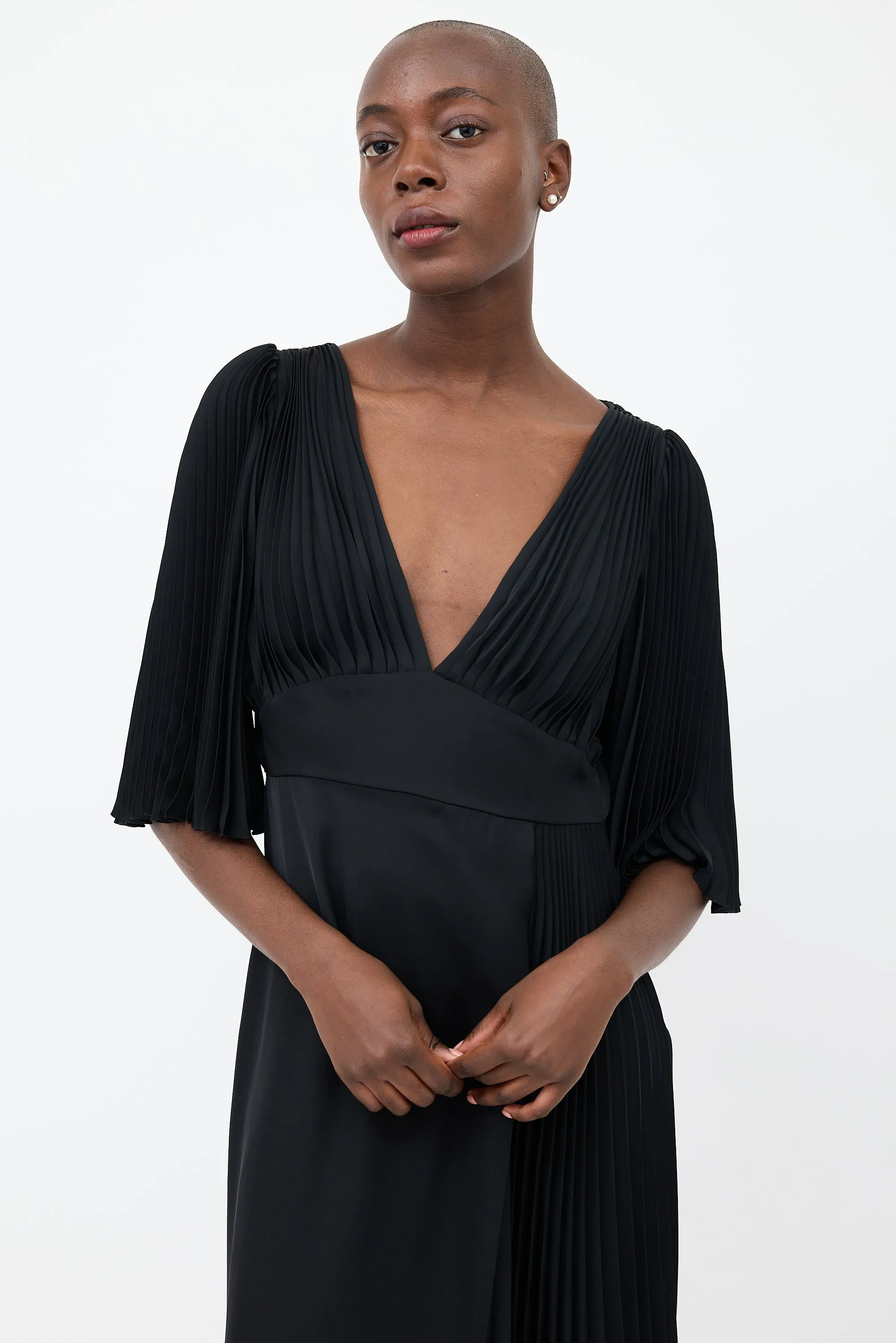 Black Asymmetrical Pleated Wrap Dress