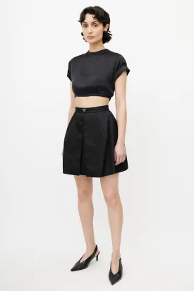 Black Logo Plaque Pleated Re-Nylon Skirt