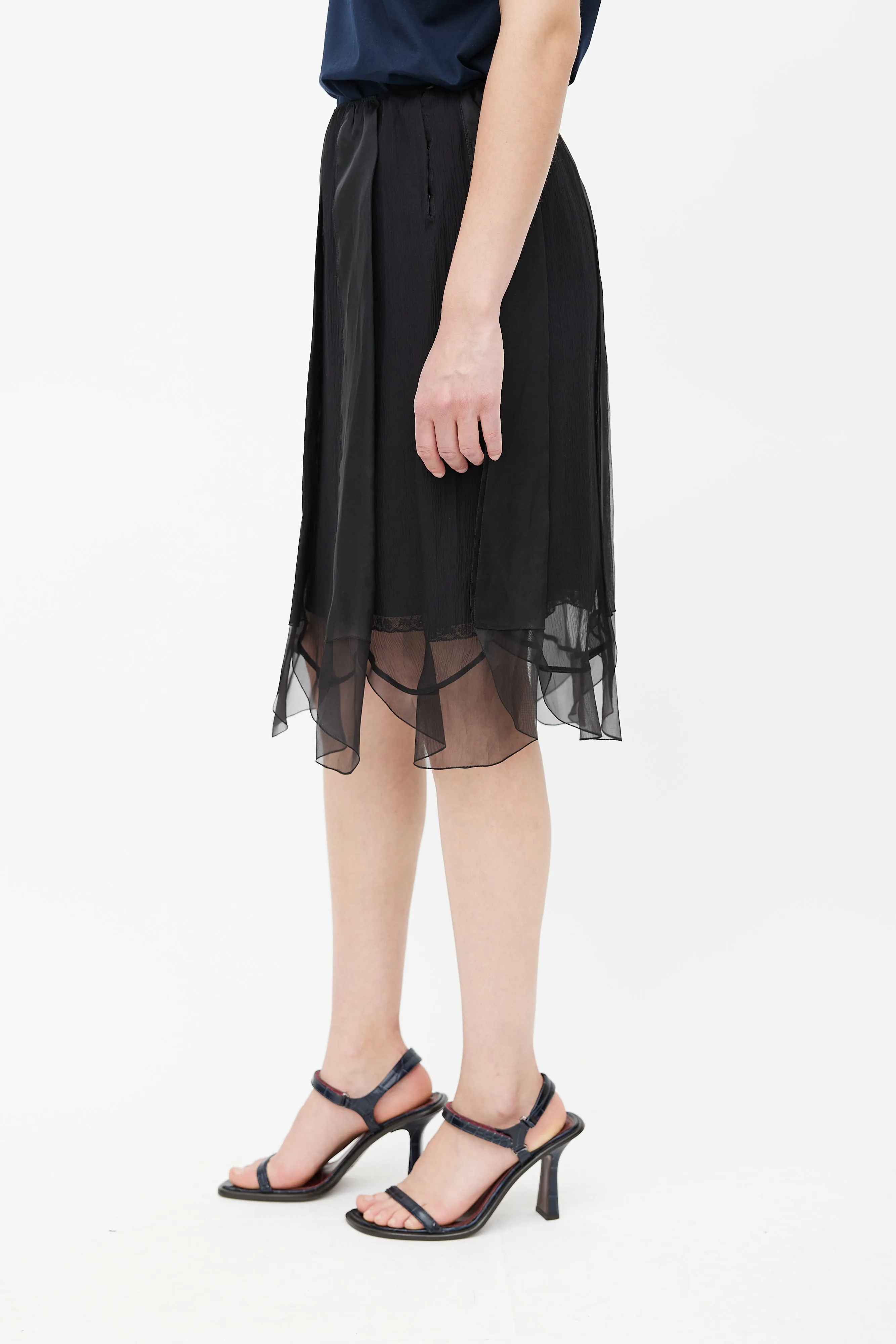 Black Silk Ruffle Skirt