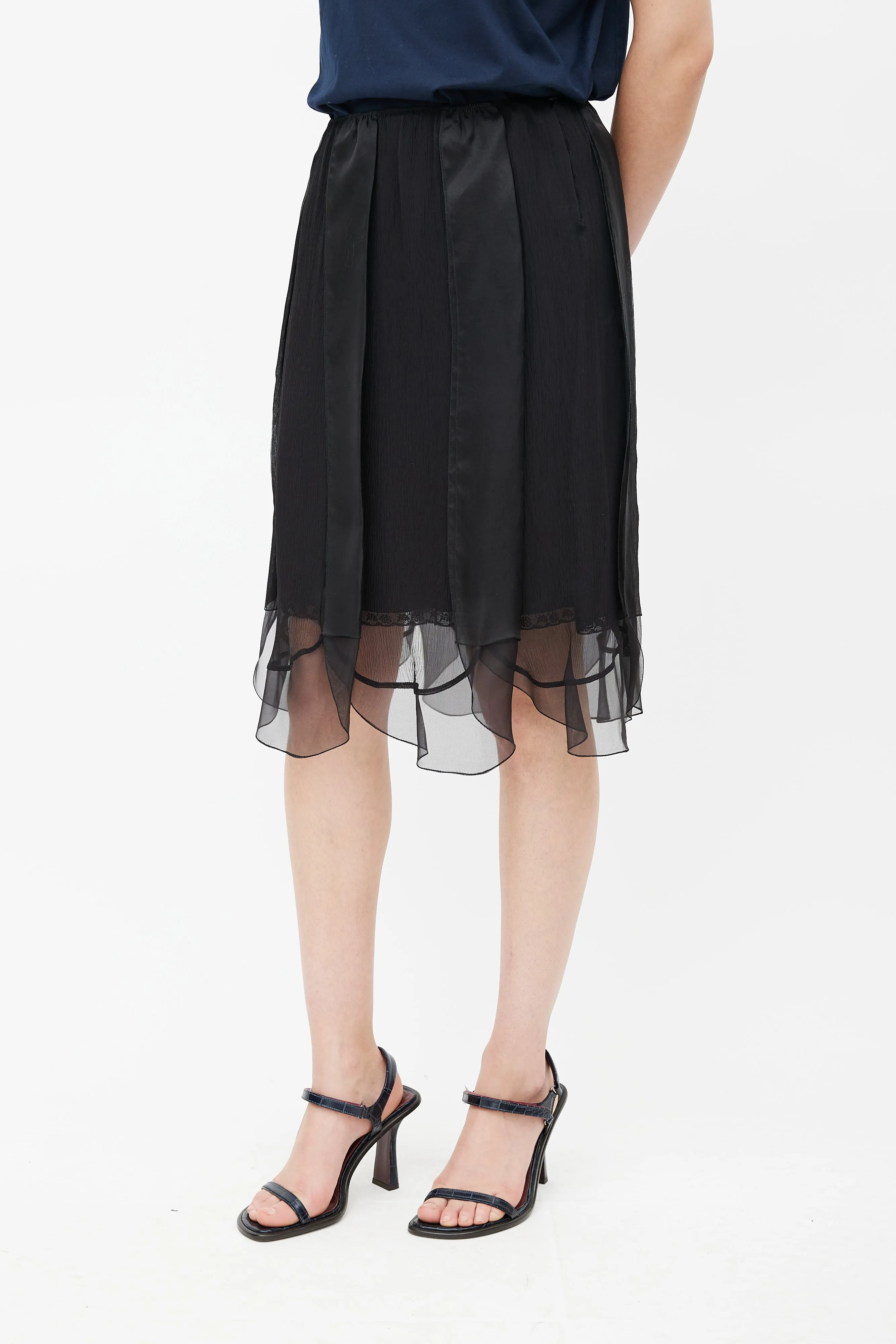 Black Silk Ruffle Skirt