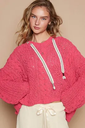 Blue Zone Planet |  POL Cable Knit Hooded Chenille Sweater