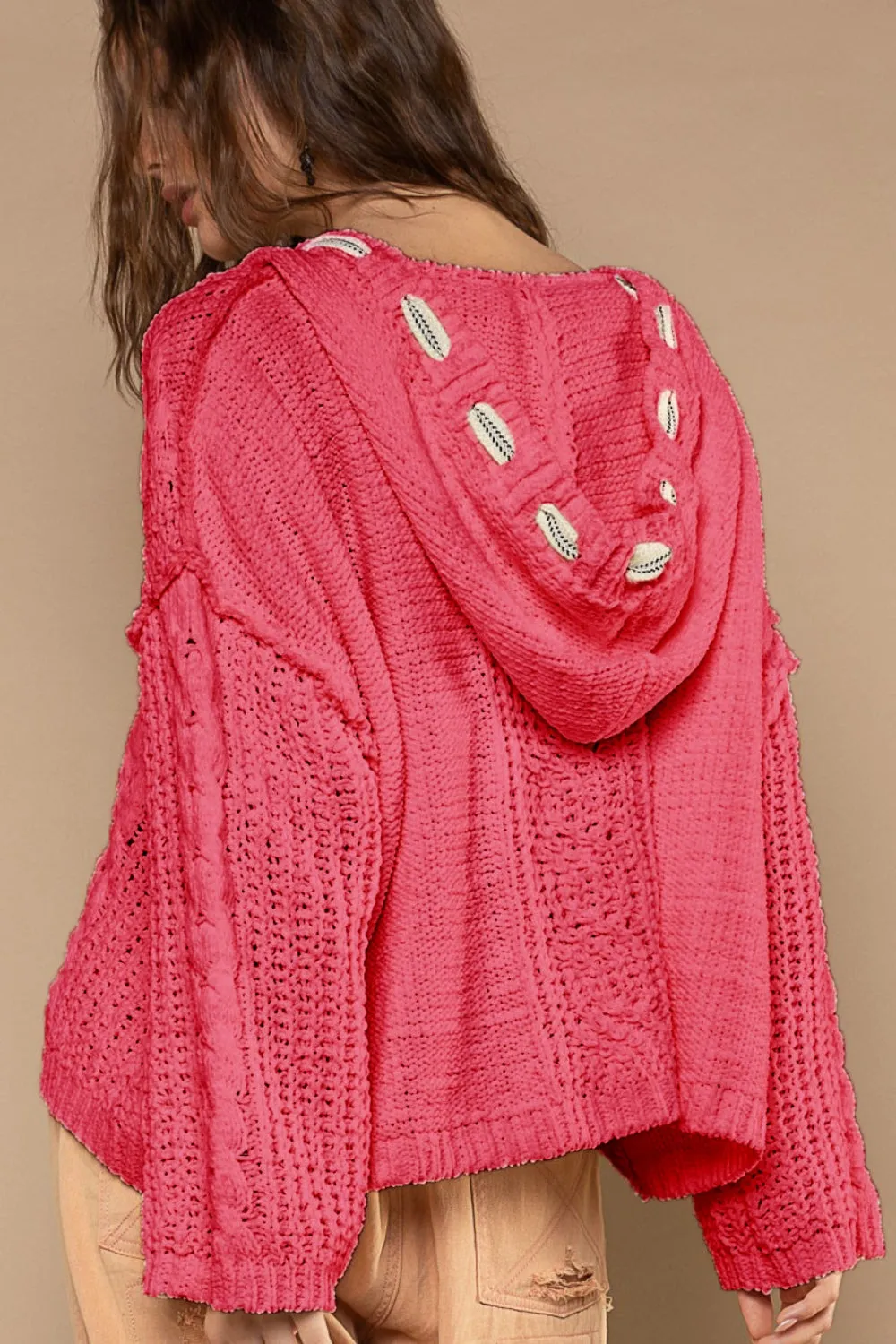 Blue Zone Planet |  POL Cable Knit Hooded Chenille Sweater