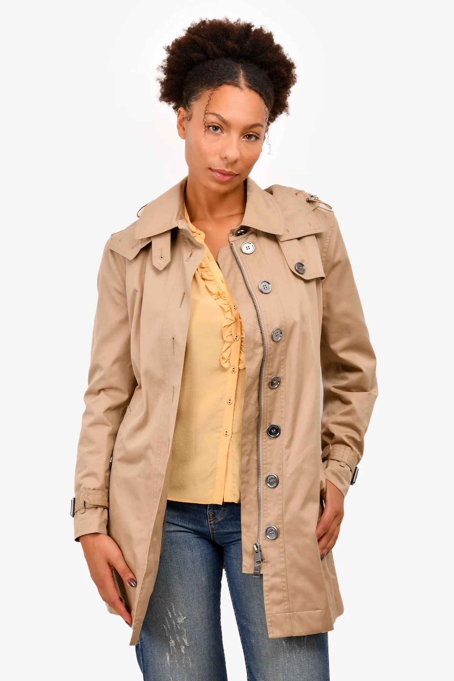 Burberry Brit Beige Zip-Up Trench Coat with Belt Size 14Y Petite