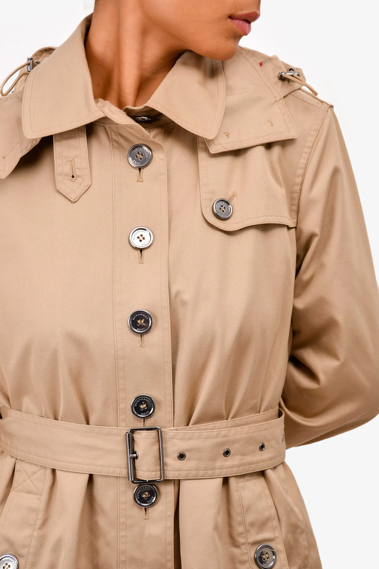Burberry Brit Beige Zip-Up Trench Coat with Belt Size 14Y Petite