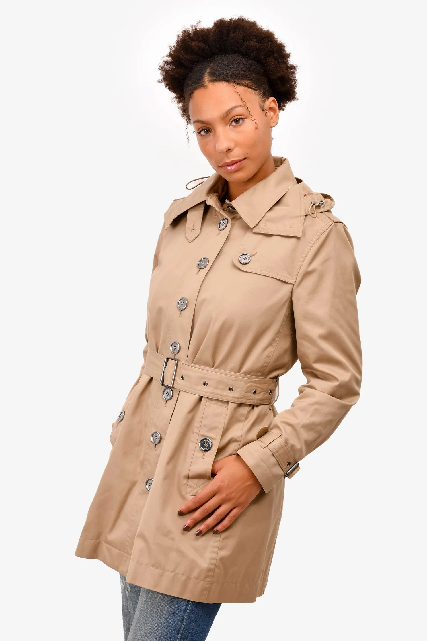 Burberry Brit Beige Zip-Up Trench Coat with Belt Size 14Y Petite