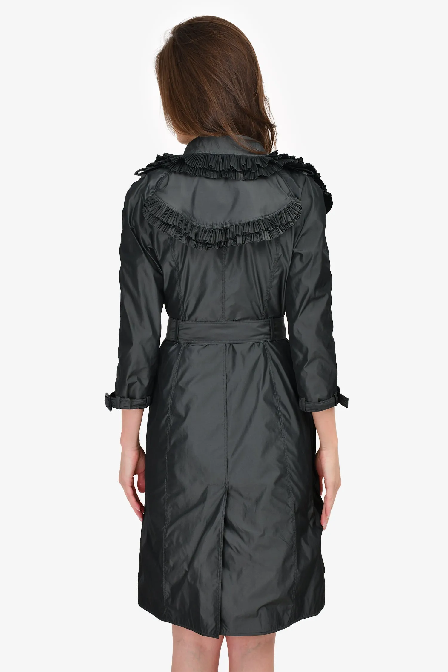 Burberry Prorsum Grey Nylon Ruffle Cropped Sleeve Trench Coat Size 40