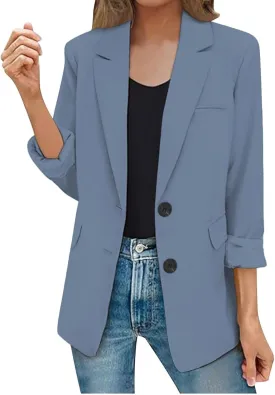 Business Casual Suit Jackets for Women Lapel Collar Work Office Blazer Jacket Lightweight Open Front Button Cardigan