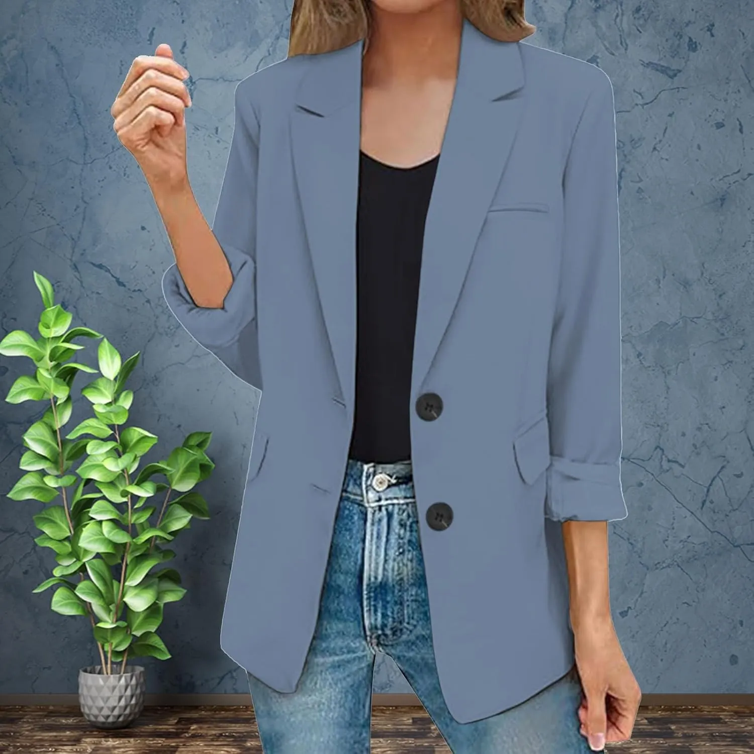 Business Casual Suit Jackets for Women Lapel Collar Work Office Blazer Jacket Lightweight Open Front Button Cardigan