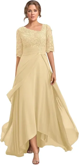 Cadoly Women's Chiffon Half Sleeve Mother of The Bride Dresses for Wedding 2025 High Low A-Line Formal Evening Gown