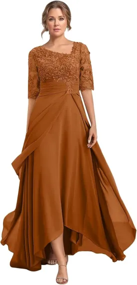 Cadoly Women's Chiffon Half Sleeve Mother of The Bride Dresses for Wedding 2025 High Low A-Line Formal Evening Gown