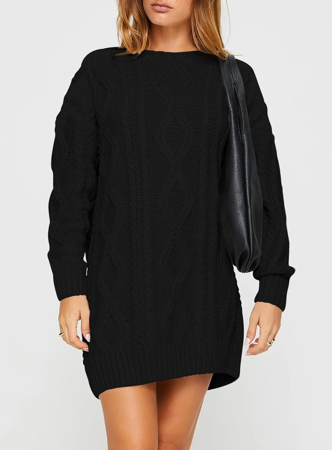 Cakulo Womens Oversized Chunky Cable Knit Mini Sweater Dress 2025 Fall Winter Pullover Long Sweaters Knitted Dresses