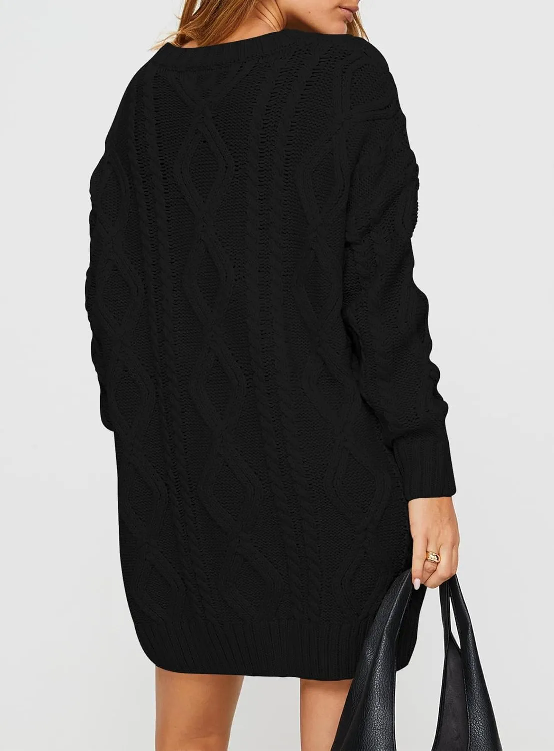 Cakulo Womens Oversized Chunky Cable Knit Mini Sweater Dress 2025 Fall Winter Pullover Long Sweaters Knitted Dresses