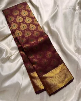 Captivating Wine Soft Silk Saree With Vivacious Blouse Piece