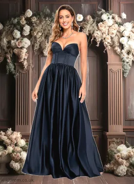 Celeste Ball-Gown/Princess V-Neck Floor-Length Satin Prom Dresses SWKP0025840
