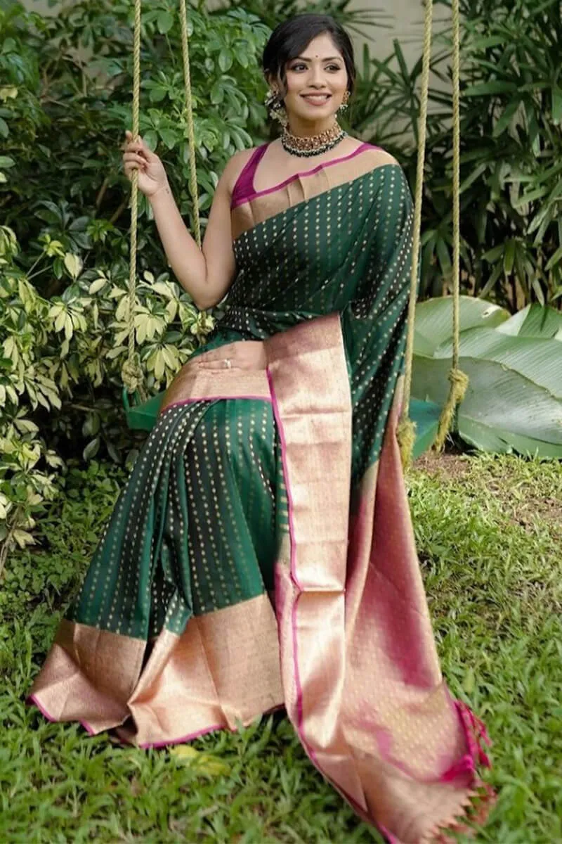 Charismatic Dark Green Soft Silk Saree With Elaborate Blouse Piece
